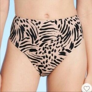 Shade & Shore High-Waist Bikini Bottoms in Beige and Black Zebra Print